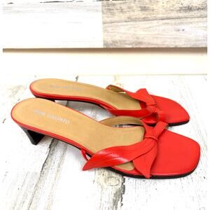 Bene Trovato Womens 10 Red Leather Slip On Heeled Sandals Casual Chic